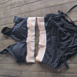 Black Two-Piece Swimsuit with Multicolor Waistband